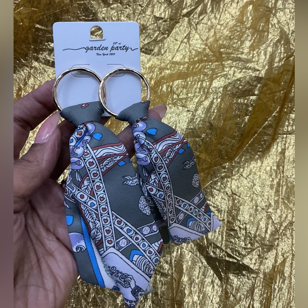 Garden Party Scarf Earrings with Gold Hoops